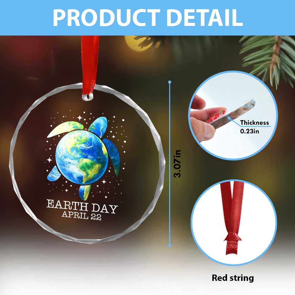 Earth Day Sea Turtle Crystal Glass Ornament Restore Earth Save The Planet - Wonder Print Shop