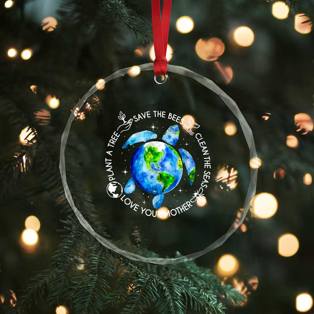 Earth Day Sea Turtle Crystal Glass Ornament Save Bees Plant Trees Clean Seas Environmentalist