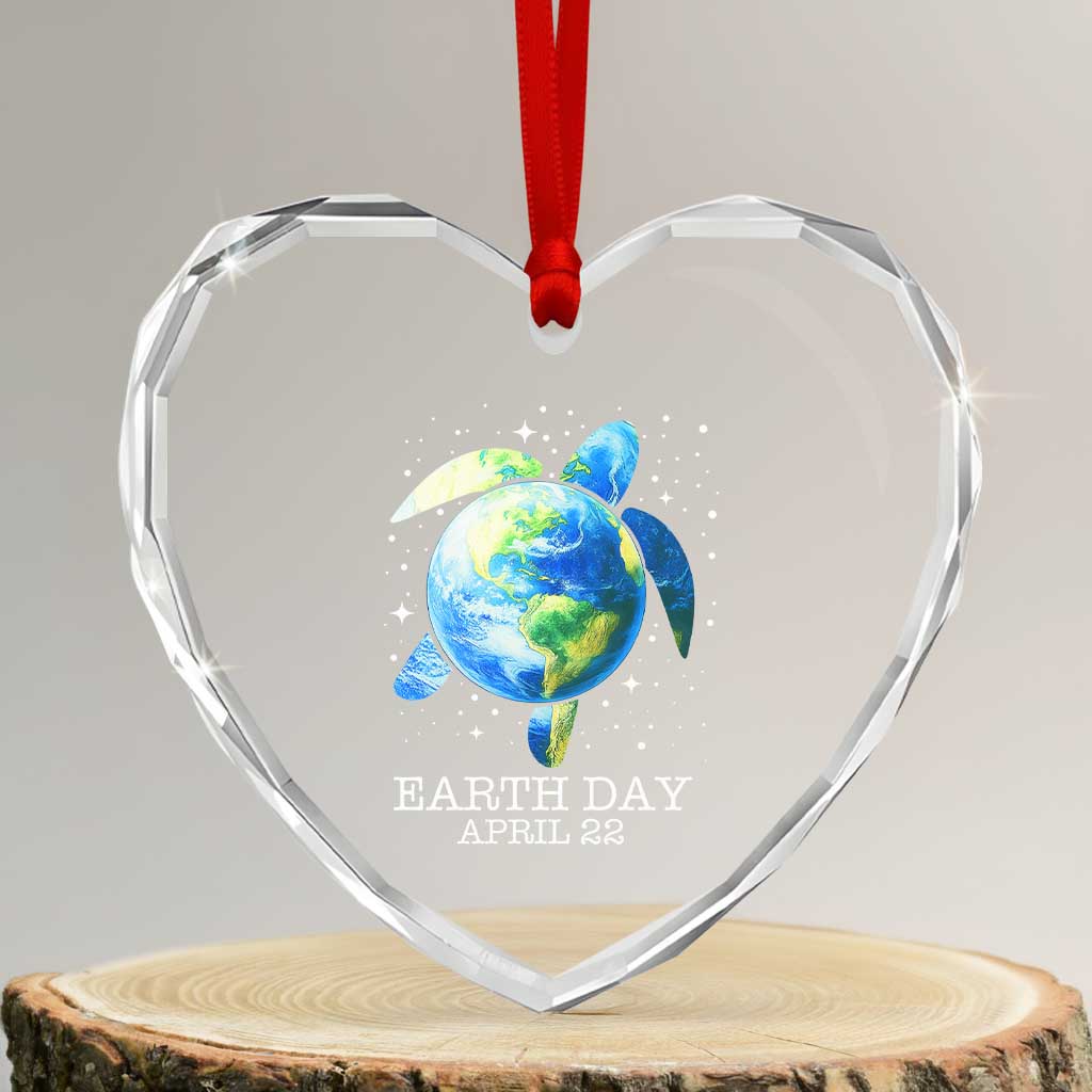 Earth Day Sea Turtle Heart Crystal Glass Ornament Restore Earth Save The Planet - Wonder Print Shop