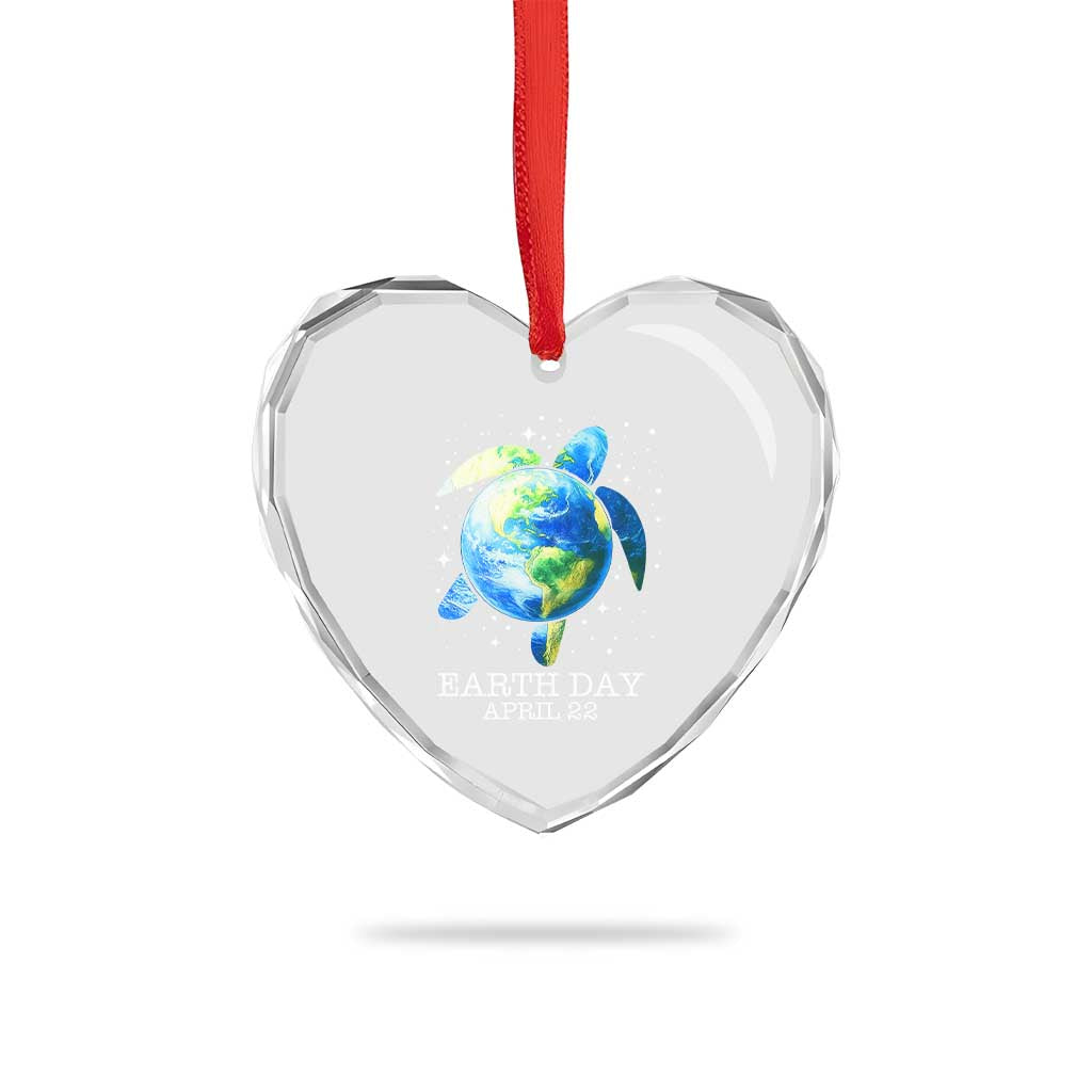 Earth Day Sea Turtle Heart Crystal Glass Ornament Restore Earth Save The Planet - Wonder Print Shop