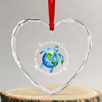 Earth Day Sea Turtle Heart Crystal Glass Ornament Save Bees Plant Trees Clean Seas Environmentalist