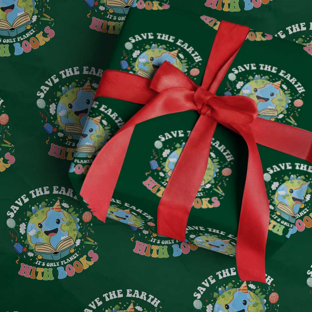 Earth Day Wrapping Paper Roll Save Earth Its Only Planet With Books Reader