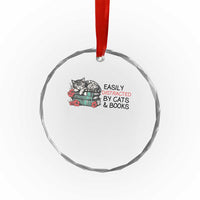 Easily Distracted By Cats And Books Crystal Glass Ornament Lazy Kitty Book Lover TS12