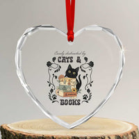 Easily Distracted By Cats And Books Heart Crystal Glass Ornament Funny Book Kitty Lover - Wonder Print Shop