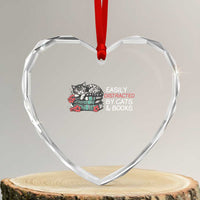 Easily Distracted By Cats And Books Heart Crystal Glass Ornament Funny Book Lover Gift - Wonder Print Shop