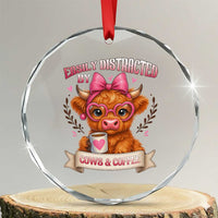 Easily Distracted By Cow And Coffee Crystal Glass Ornament Funny Highland Cow TS12