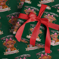 Easily Distracted By Cow And Coffee Wrapping Paper Roll Funny Highland Cow - Wonder Print Shop