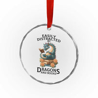 Easily Distracted By Dragon And Books Crystal Glass Ornament Cute Book Lover Gift TS12