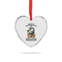 Easily Distracted By Dragon And Books Heart Crystal Glass Ornament Cute Book Lover Gift - Wonder Print Shop
