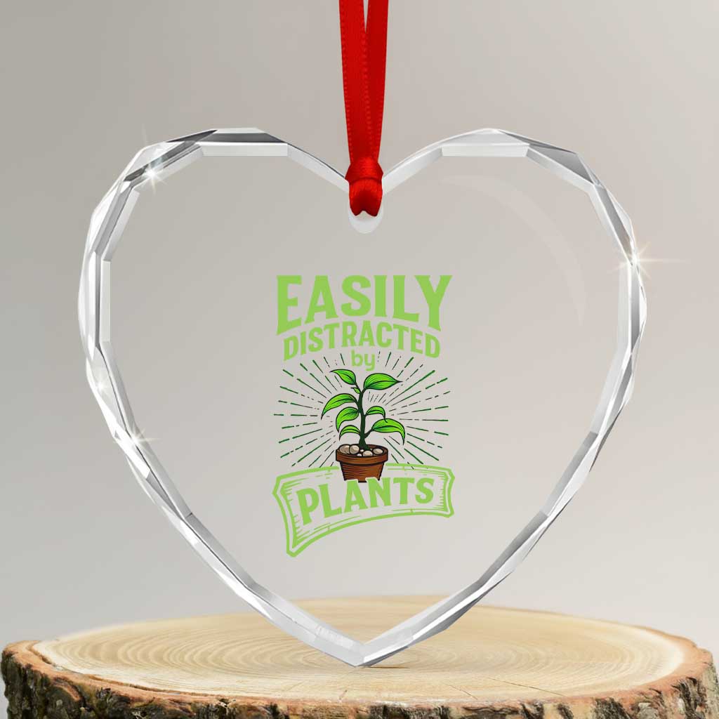 Easily Distracted By Plants Heart Crystal Glass Ornament Funny Gardening Lover Gift - Wonder Print Shop