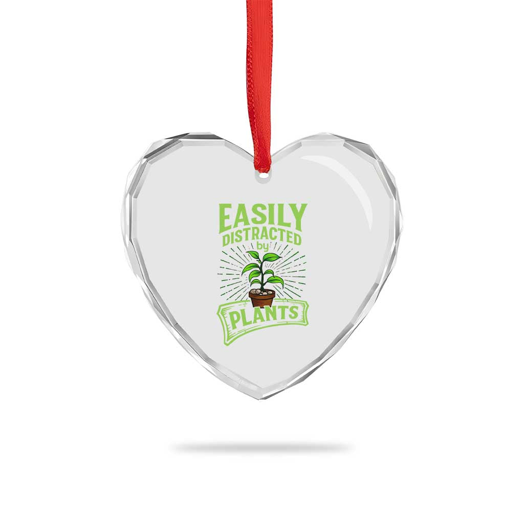 Easily Distracted By Plants Heart Crystal Glass Ornament Funny Gardening Lover Gift - Wonder Print Shop