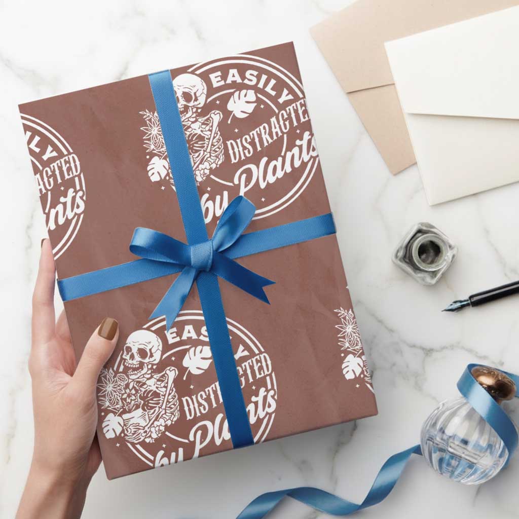 Easily Distracted By Plants Skeleton Wrapping Paper Roll Funny Gardener Plant Lover - Wonder Print Shop