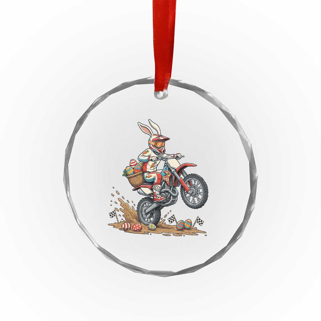 Easter Bunny Dirt Bike Rider Funny Motocross Rabbit Graphic Crystal Glass Ornament Cool Off Road Racing Egg Hunt