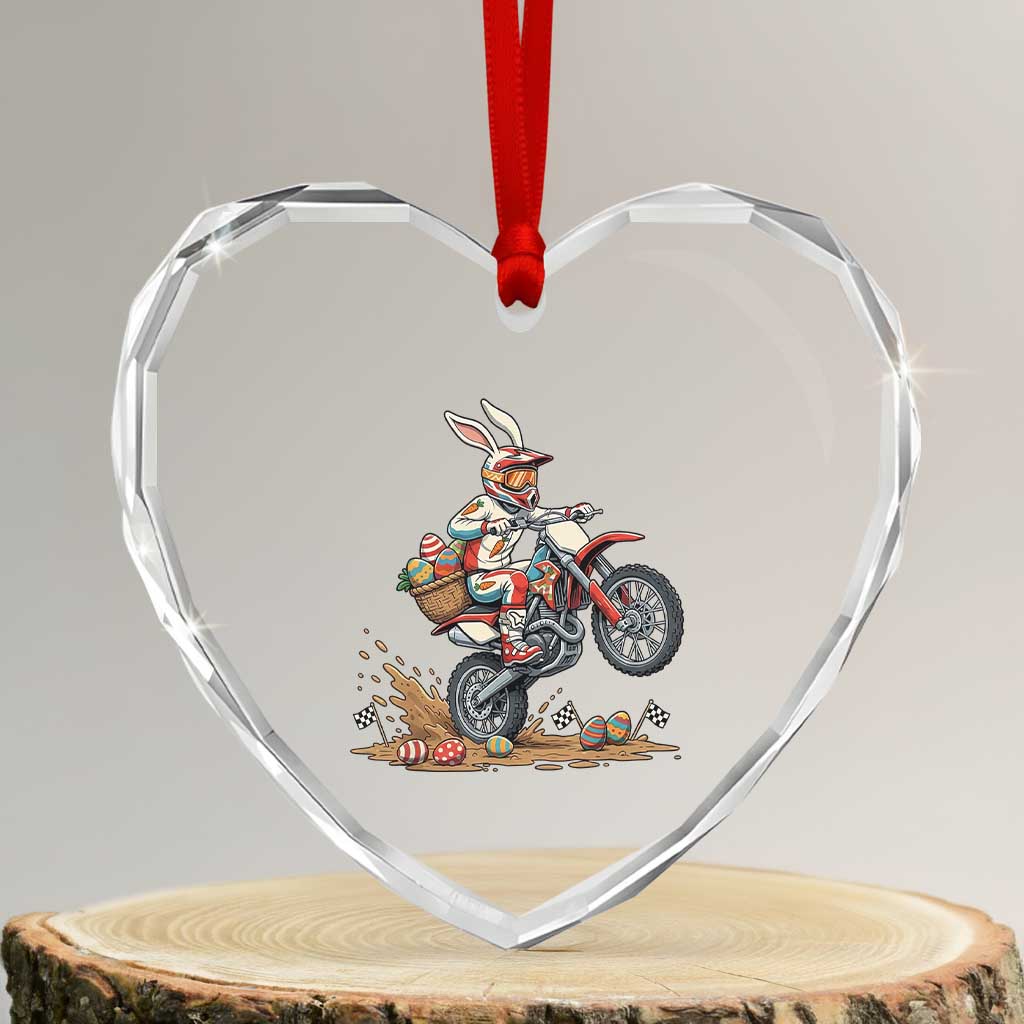 Easter Bunny Dirt Bike Rider Funny Motocross Rabbit Graphic Heart Crystal Glass Ornament Cool Off Road Racing Egg Hunt