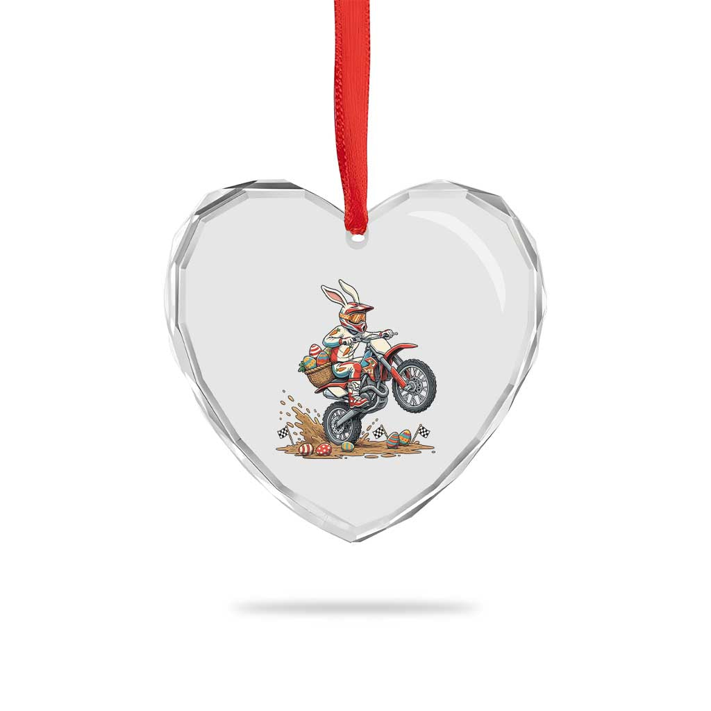 Easter Bunny Dirt Bike Rider Funny Motocross Rabbit Graphic Heart Crystal Glass Ornament Cool Off Road Racing Egg Hunt