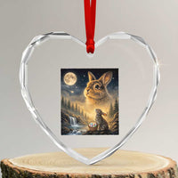 Easter Bunny Howling to the Moon Vintage Heart Crystal Glass Ornament