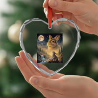Easter Bunny Howling to the Moon Vintage Heart Crystal Glass Ornament