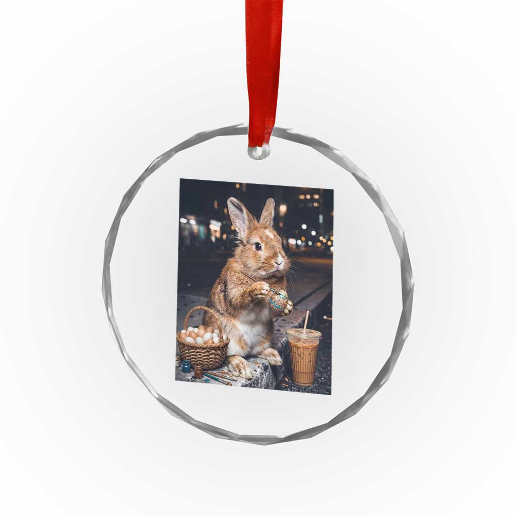 Easter Bunny Iced Coffee Crystal Glass Ornament Funny Rabbit Egg Painting