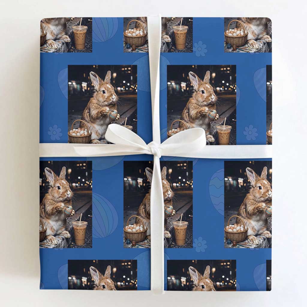 Easter Bunny Iced Coffee Wrapping Paper Roll Funny Rabbit Egg Painting