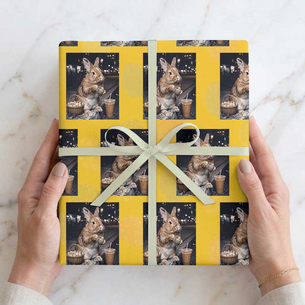 Easter Bunny Iced Coffee Wrapping Paper Roll Funny Rabbit Egg Painting