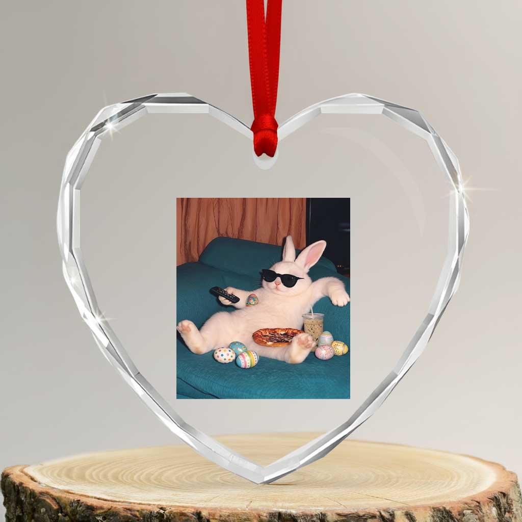 Easter Bunny Iced Coffee Heart Crystal Glass Ornament Funny Animal Meme