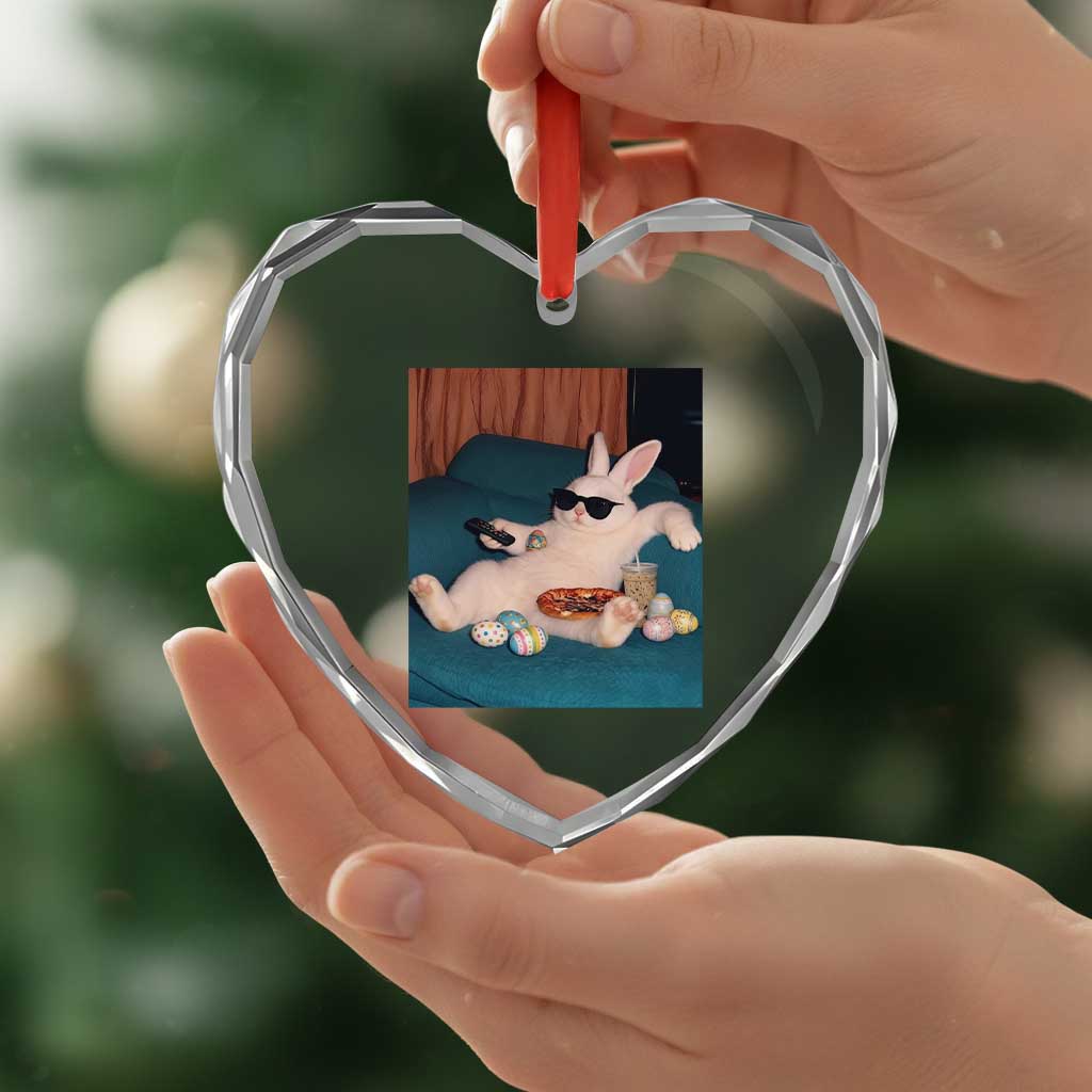 Easter Bunny Iced Coffee Heart Crystal Glass Ornament Funny Animal Meme