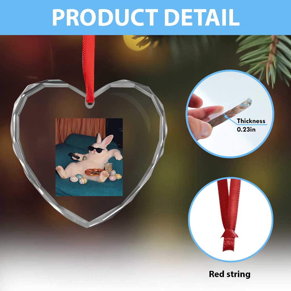 Easter Bunny Iced Coffee Heart Crystal Glass Ornament Funny Animal Meme