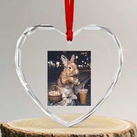 Easter Bunny Iced Coffee Heart Crystal Glass Ornament Funny Rabbit Egg Painting