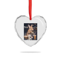 Easter Bunny Iced Coffee Heart Crystal Glass Ornament Funny Rabbit Egg Painting