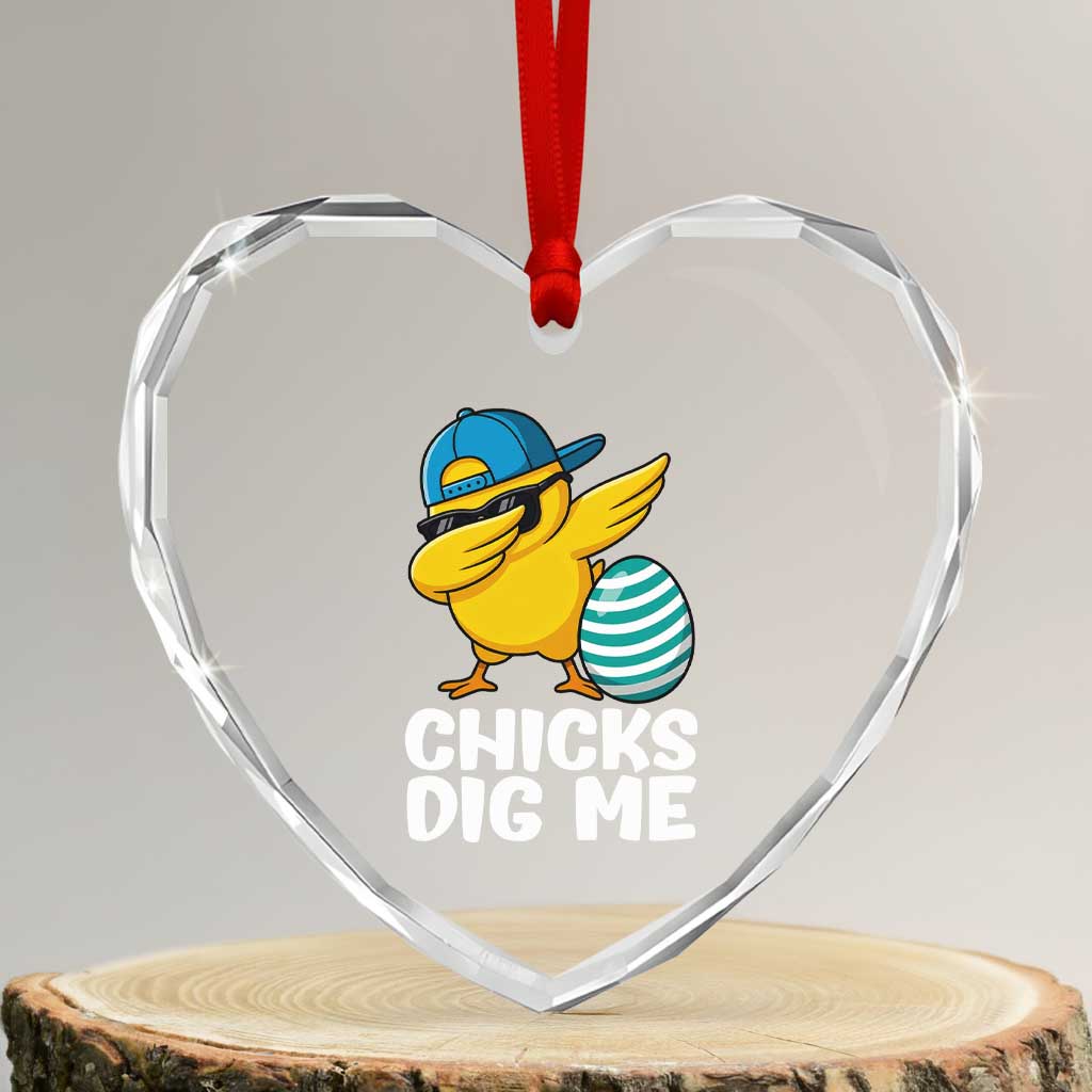 Easter Chicks Dig Me Heart Crystal Glass Ornament Cute Chicken Dabbing Egg Hunt Toddler