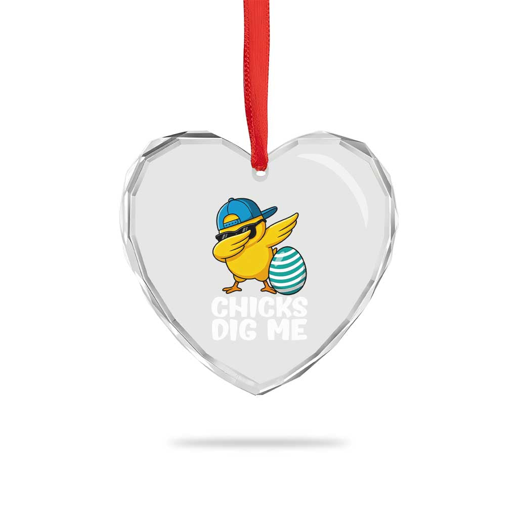 Easter Chicks Dig Me Heart Crystal Glass Ornament Cute Chicken Dabbing Egg Hunt Toddler