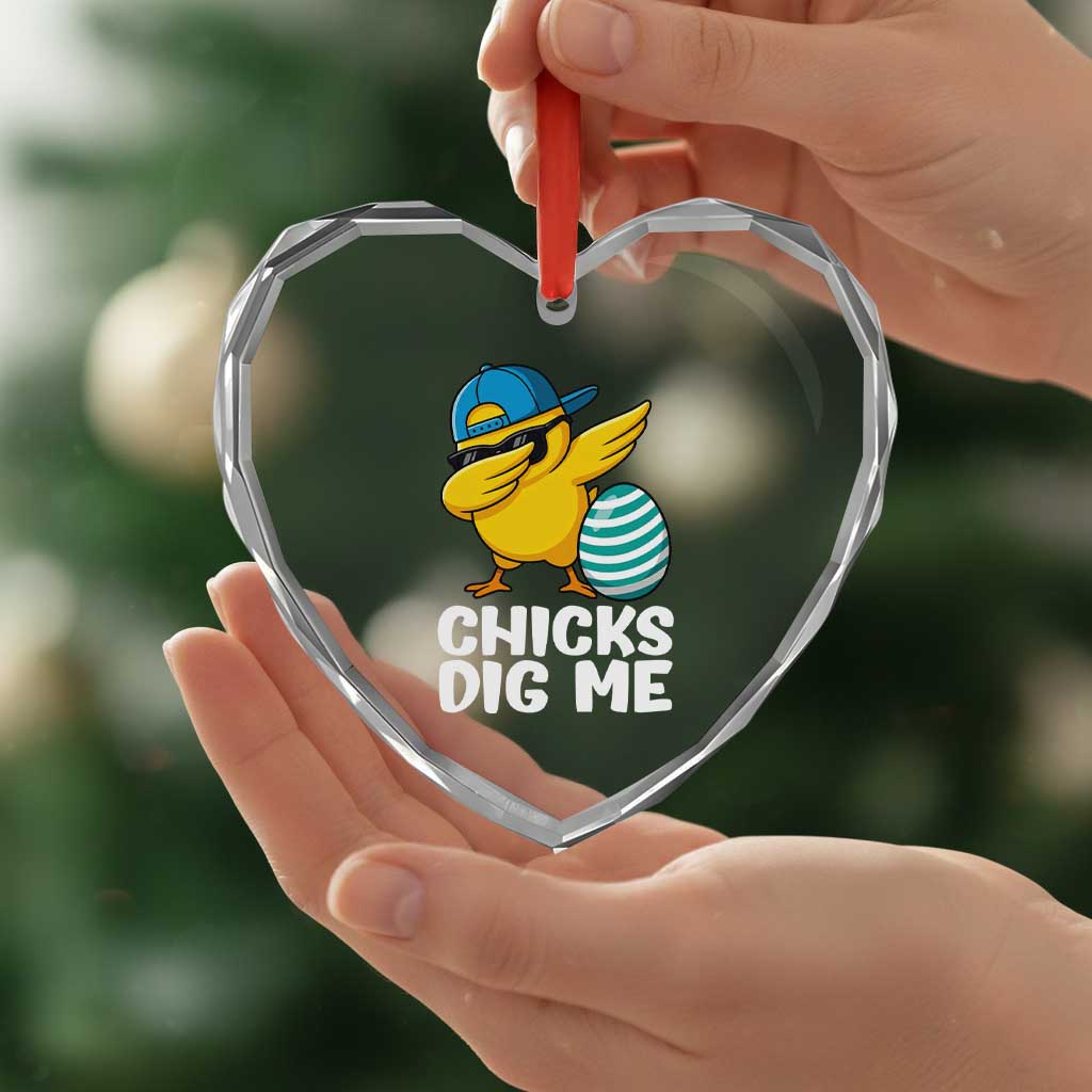 Easter Chicks Dig Me Heart Crystal Glass Ornament Cute Chicken Dabbing Egg Hunt Toddler