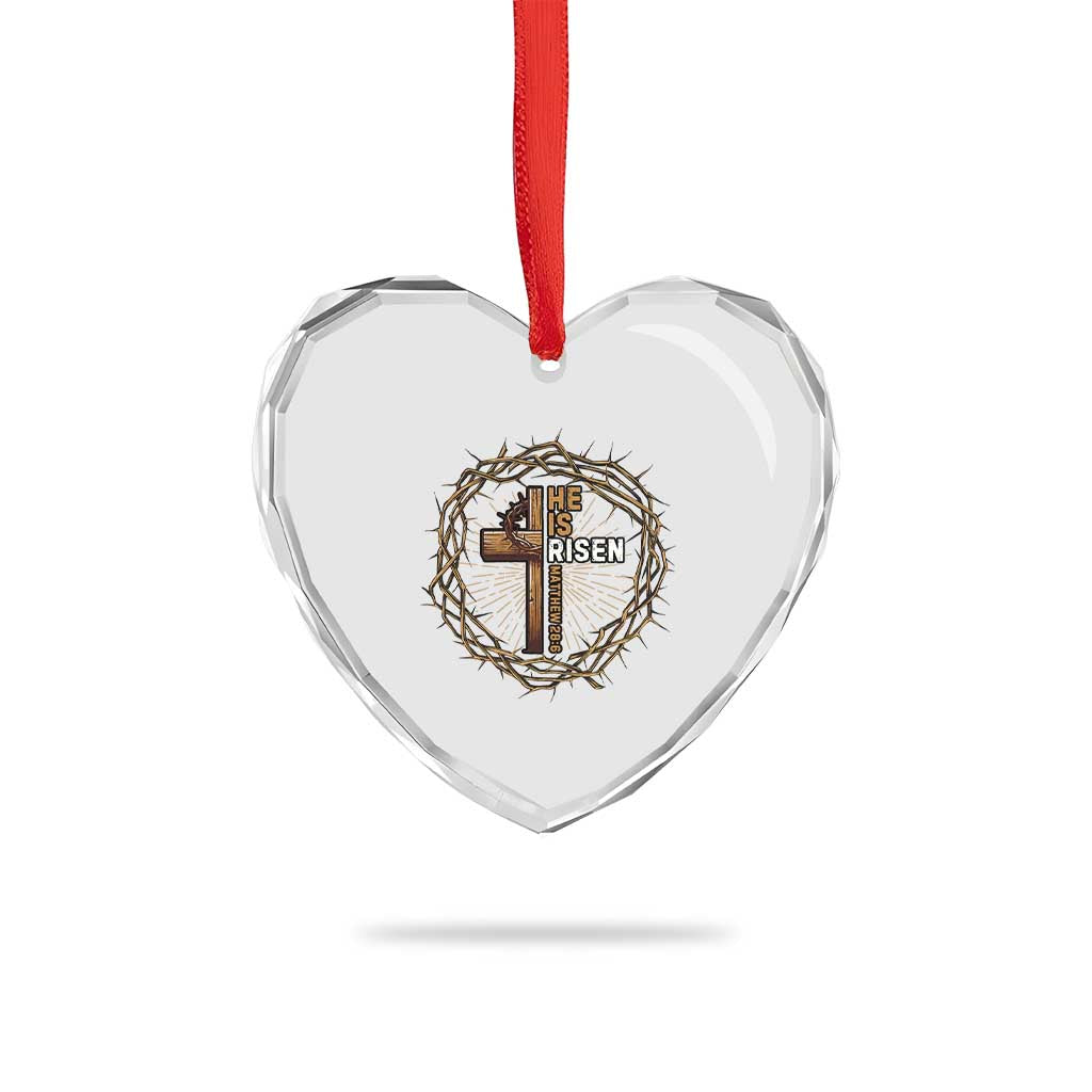 Easter Cross He is Risen Heart Crystal Glass Ornament Jesus Christian Crown Of Thorns - Wonder Print Shop