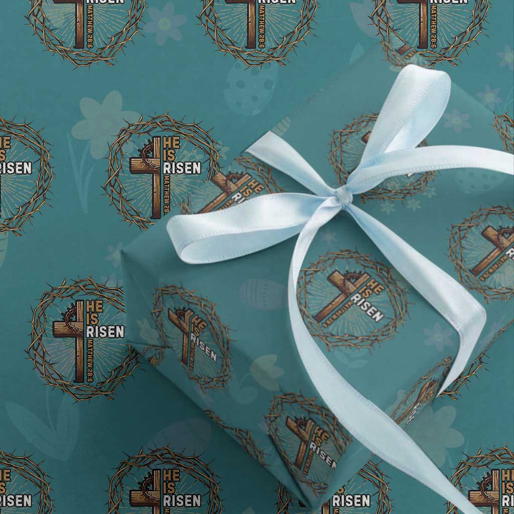 Easter Cross He is Risen Wrapping Paper Roll Jesus Christian Crown Of Thorns