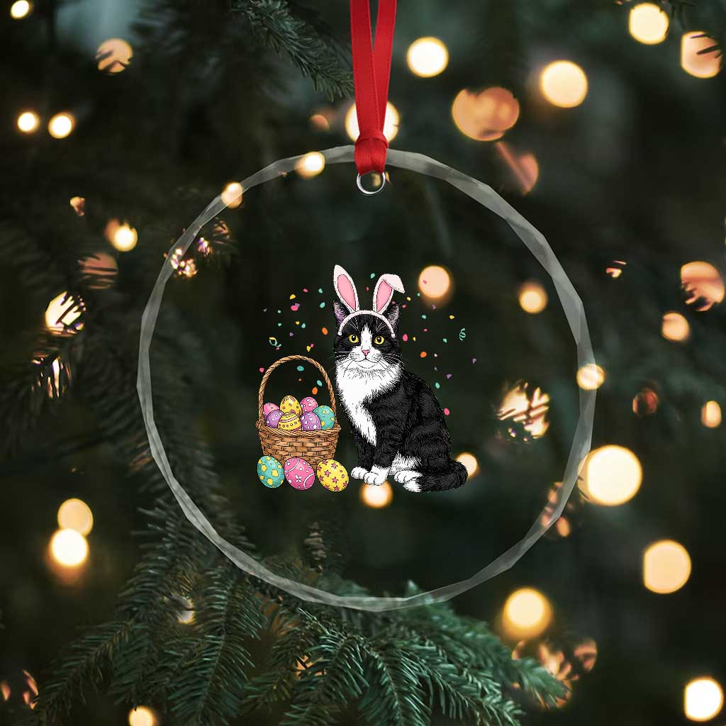 Easter Day Cat Bunny Ears Eggs Graphic Crystal Glass Ornament TS02