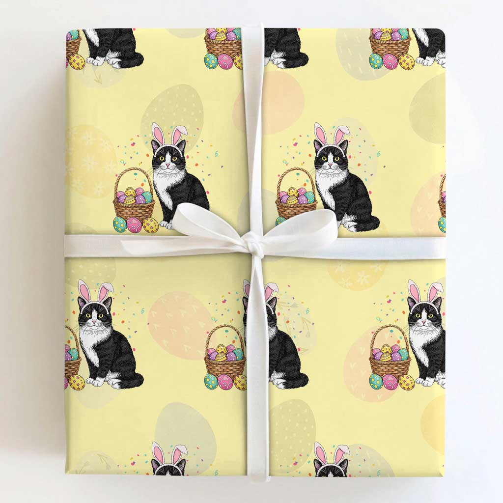 Easter Day Cat Bunny Ears Eggs Graphic Wrapping Paper Roll