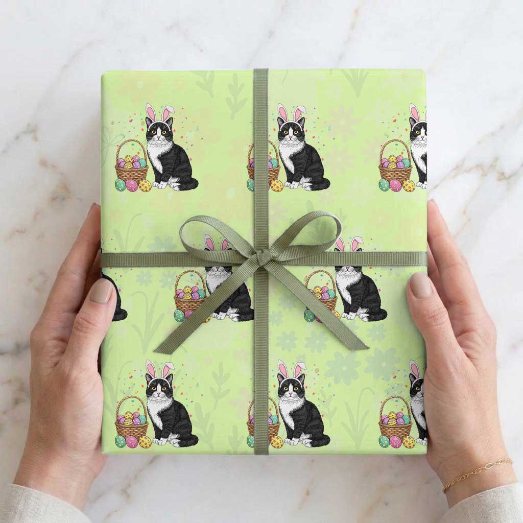 Easter Day Cat Bunny Ears Eggs Graphic Wrapping Paper Roll