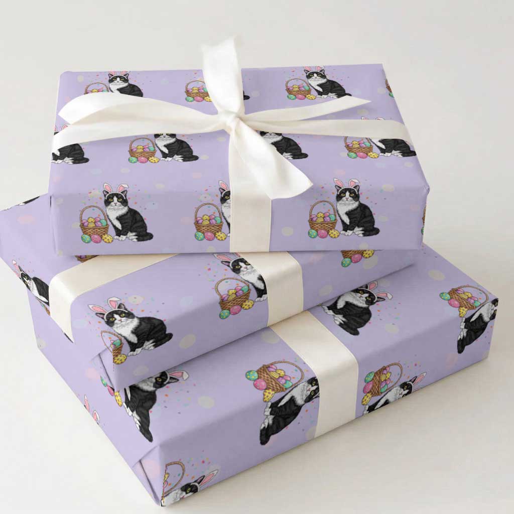 Easter Day Cat Bunny Ears Eggs Graphic Wrapping Paper Roll