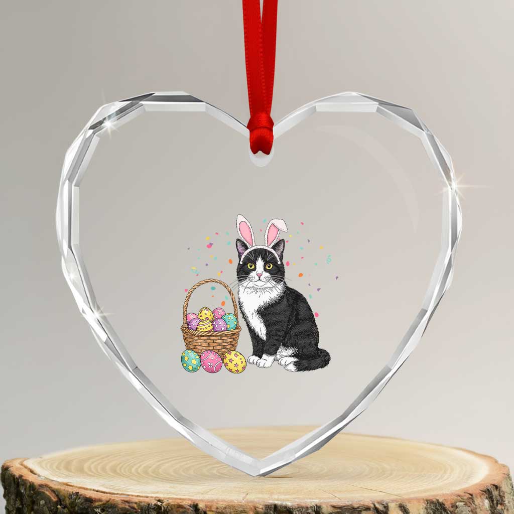 Easter Day Cat Bunny Ears Eggs Graphic Heart Crystal Glass Ornament - Wonder Print Shop