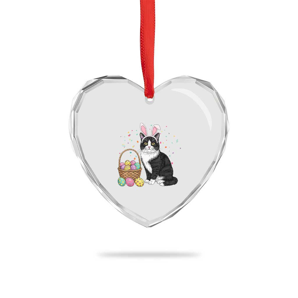 Easter Day Cat Bunny Ears Eggs Graphic Heart Crystal Glass Ornament - Wonder Print Shop
