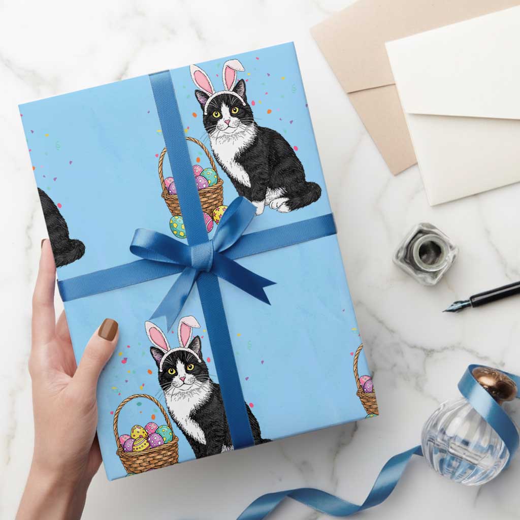 Easter Day Cat Bunny Ears Eggs Graphic Wrapping Paper Roll - Wonder Print Shop