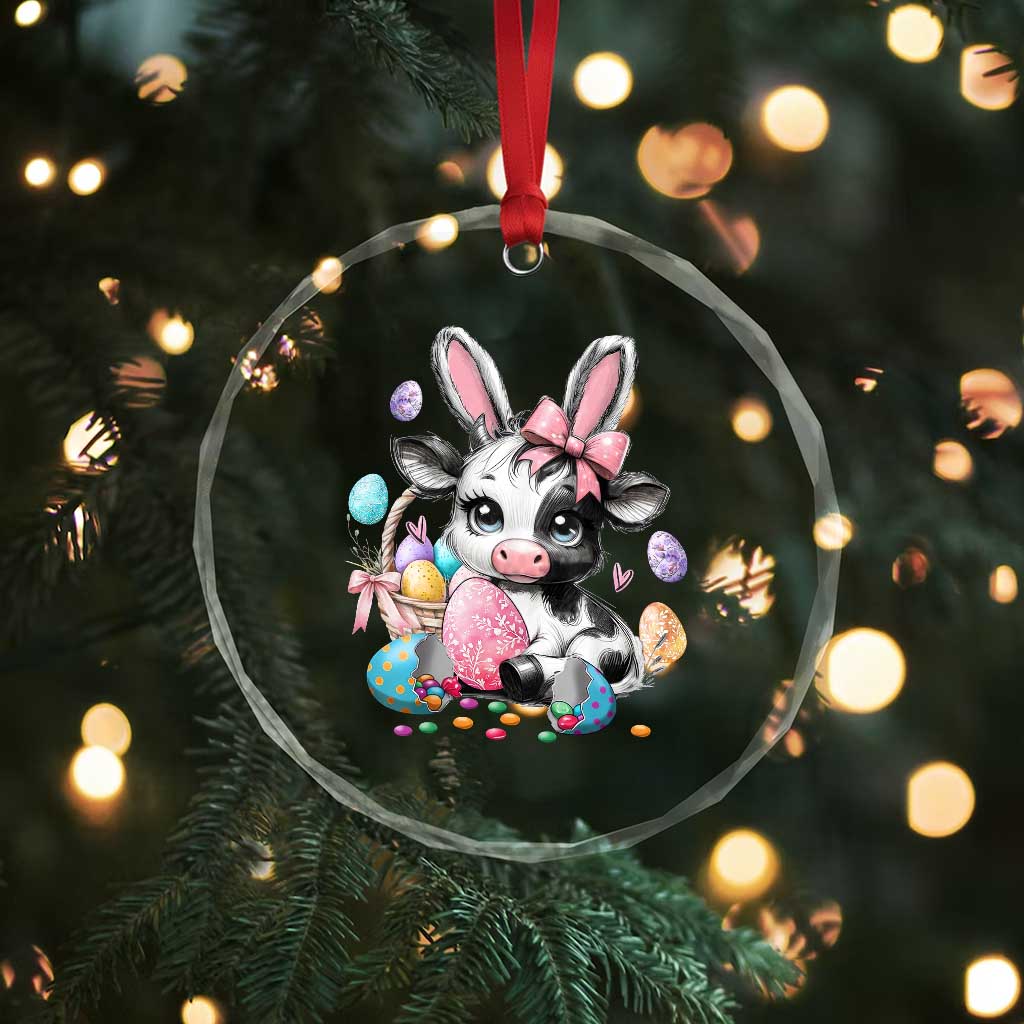 Easter Day Cow Crystal Glass Ornament Cute Cow Bunny Heifer - Wonder Print Shop