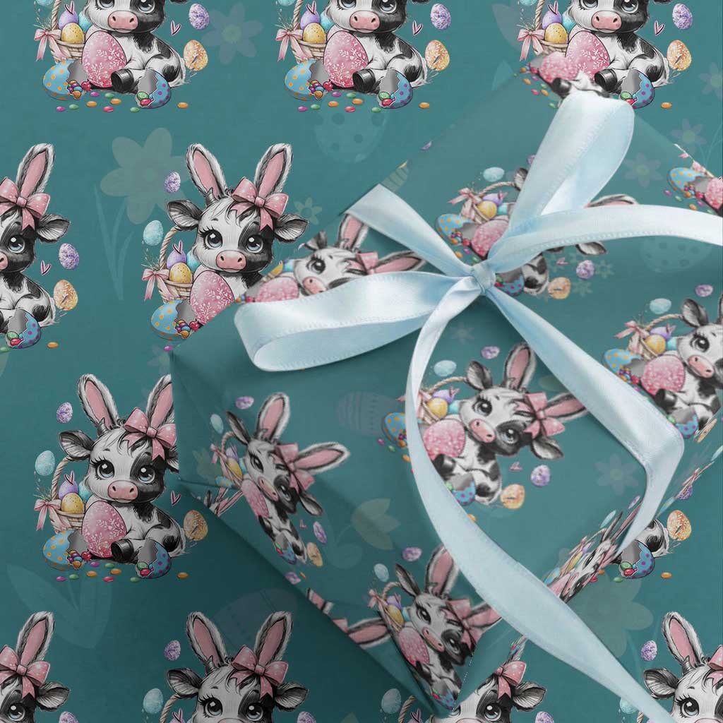 Easter Day Cow Wrapping Paper Roll Cute Cow Bunny Heifer