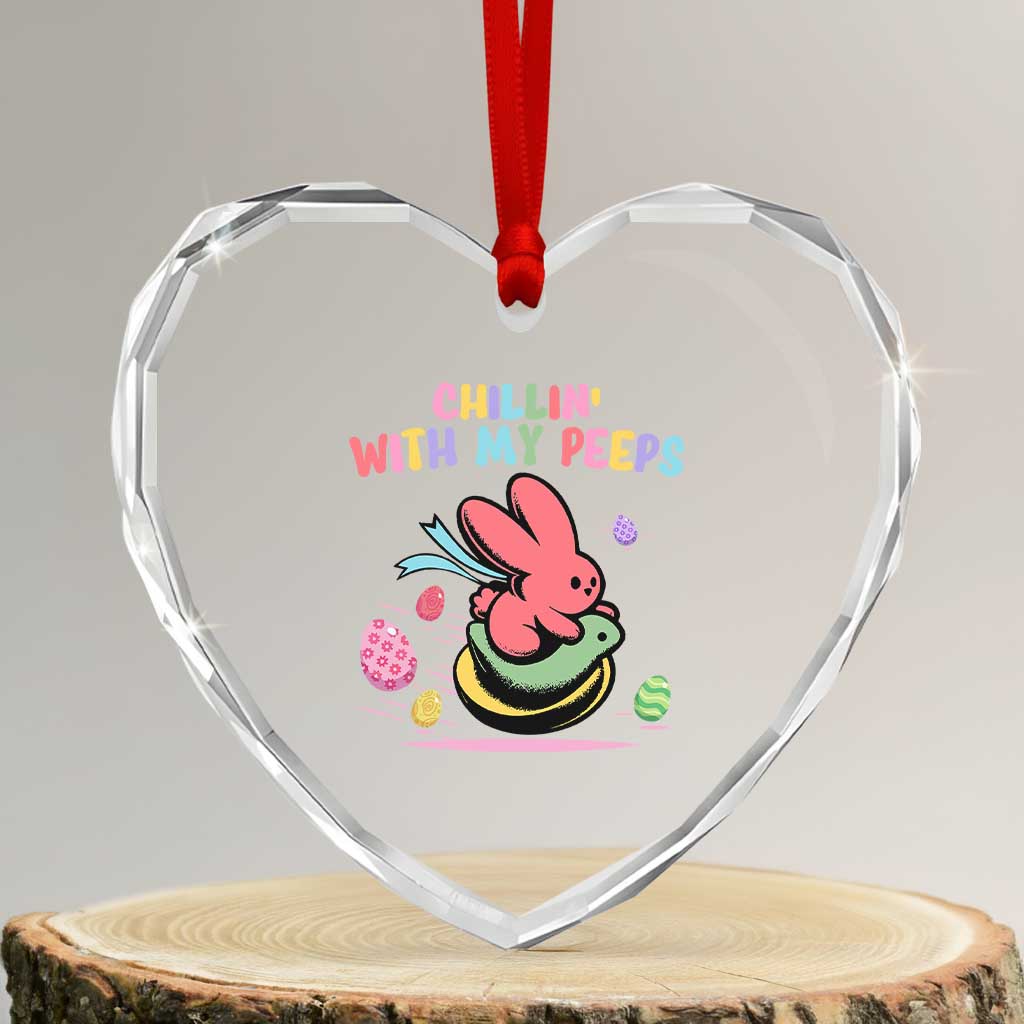 Easter Day Heart Crystal Glass Ornament Chillin With My Peeps Bunnies - Wonder Print Shop