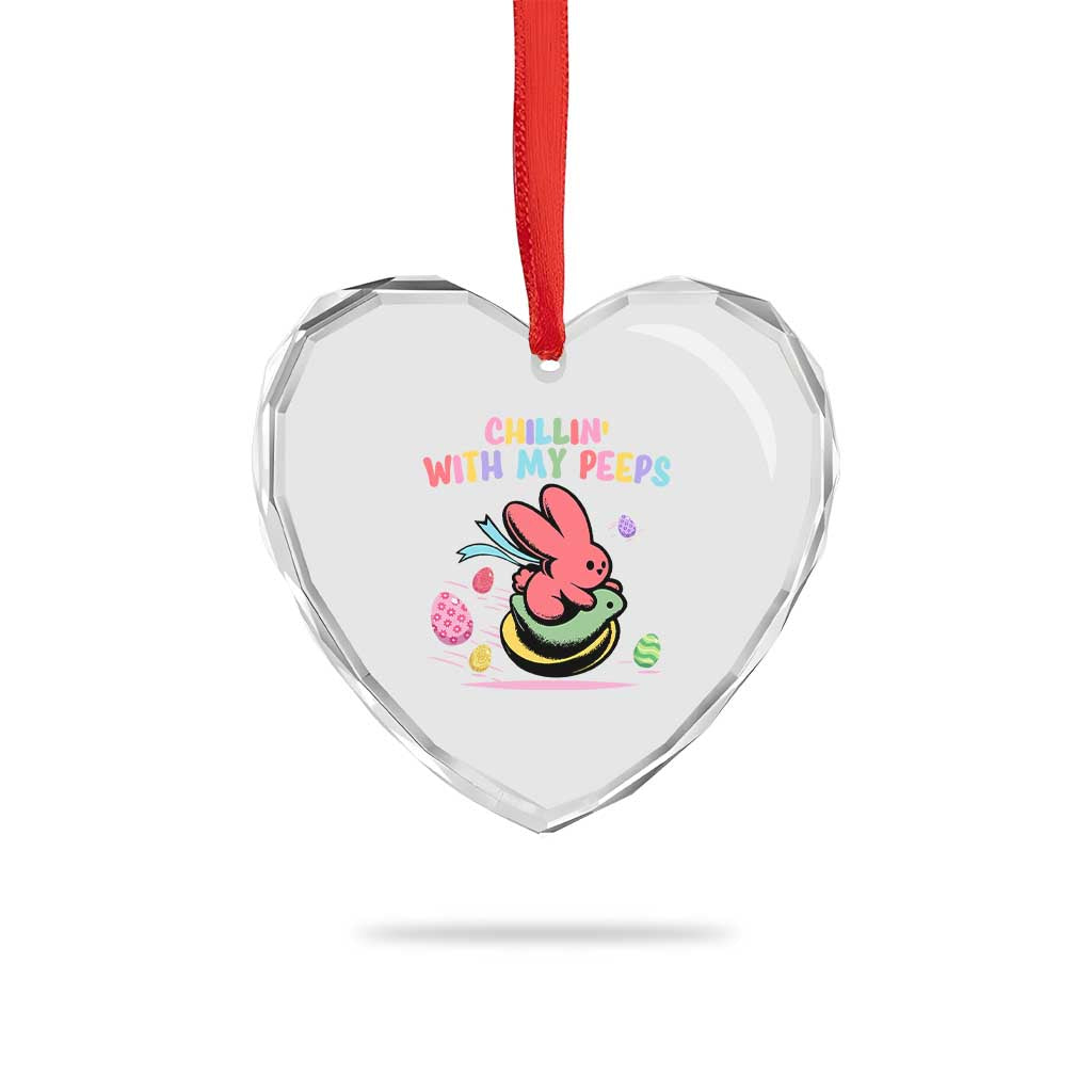 Easter Day Heart Crystal Glass Ornament Chillin With My Peeps Bunnies - Wonder Print Shop