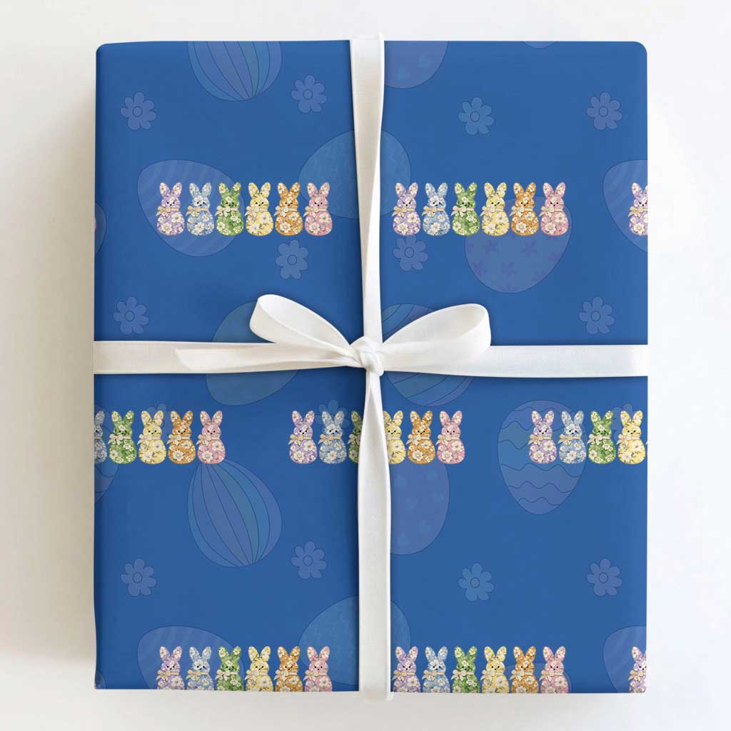 Easter Day Vintage Colorful Floral Sugary Bunnies Wrapping Paper Roll