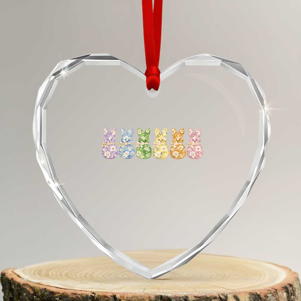 Easter Day Vintage Colorful Floral Sugary Bunnies Heart Crystal Glass Ornament