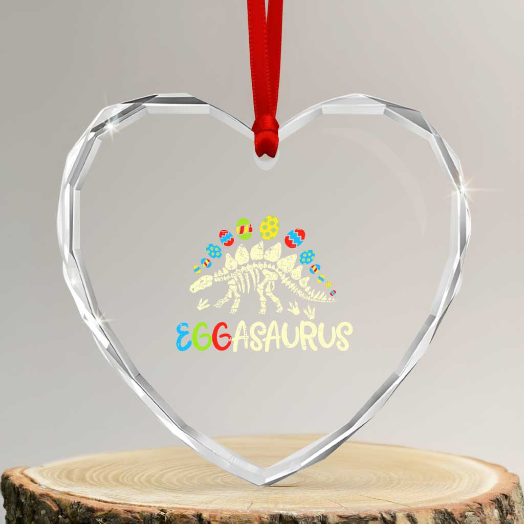 Easter Dinosaur Heart Crystal Glass Ornament Kids Eggasaurus Easter Stegosaurus Dino Toddler Boys - Wonder Print Shop