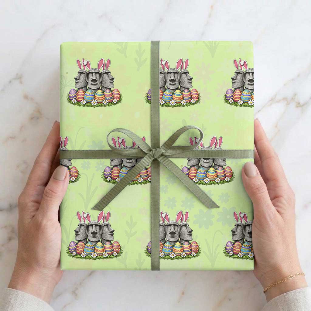 Easter Island Moai Bunny Ears Wrapping Paper Roll Funny Archaeology Gift