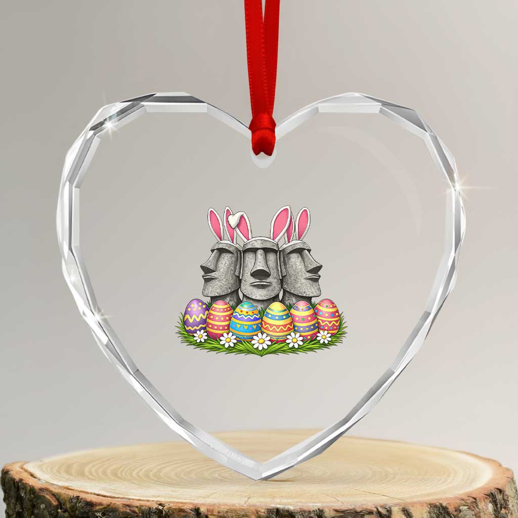Easter Island Moai Bunny Ears Heart Crystal Glass Ornament Funny Archaeology Gift